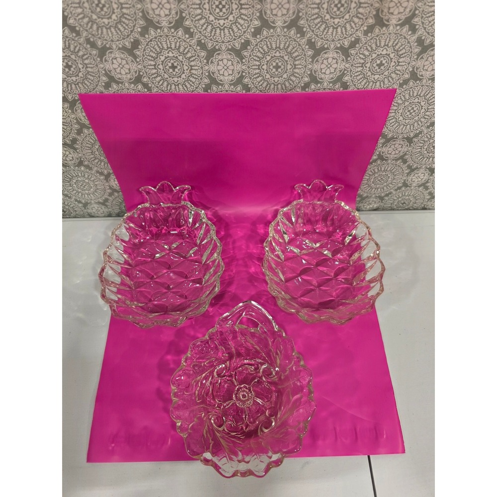 3- Glass Pineapple‎ Bowls Candy Dishes Snack Bowls Serving Dishes Crystal Clear